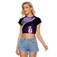 Personalised New Zealand Maori Raglan Cropped T Shirt Manaia Paua Shell Purple LT7 Female Purple - Polynesian Pride