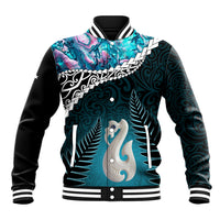 Personalised New Zealand Maori Baseball Jacket Manaia Paua Shell Turquoise LT7 Unisex Turquoise - Polynesian Pride