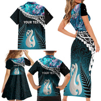 Personalised New Zealand Maori Family Matching Short Sleeve Bodycon Dress and Hawaiian Shirt Manaia Paua Shell Turquoise LT7 - Polynesian Pride