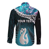 Personalised New Zealand Maori Long Sleeve Button Shirt Manaia Paua Shell Turquoise LT7 - Polynesian Pride