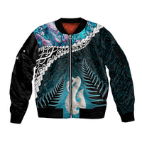 Personalised New Zealand Maori Sleeve Zip Bomber Jacket Manaia Paua Shell Turquoise LT7 Unisex Turquoise - Polynesian Pride