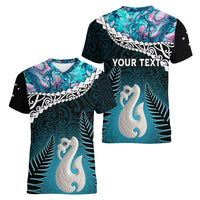 Personalised New Zealand Maori Women V Neck T Shirt Manaia Paua Shell Turquoise LT7 - Polynesian Pride