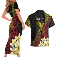 Personalized Papua New Guinea Couples Matching Short Sleeve Bodycon Dress and Hawaiian Shirt Kundu Drum Carving Motifs
