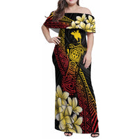 Personalized Papua New Guinea Family Matching Off Shoulder Maxi Dress and Hawaiian Shirt Kundu Drum Carving Motifs