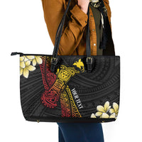 Personalized Papua New Guinea Leather Tote Bag Kundu Drum Carving Motifs