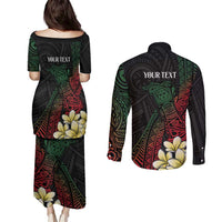 Personalized Papua New Guinea Couples Matching Puletasi and Long Sleeve Button Shirt Kundu Drum Motifs - Sepik Colors