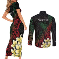 Personalized Papua New Guinea Couples Matching Short Sleeve Bodycon Dress and Long Sleeve Button Shirt Kundu Drum Motifs - Sepik Colors