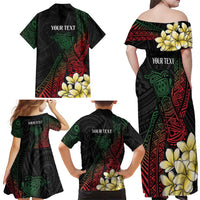 Personalized Papua New Guinea Family Matching Off Shoulder Maxi Dress and Hawaiian Shirt Kundu Drum Motifs - Sepik Colors