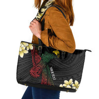 Personalized Papua New Guinea Leather Tote Bag Kundu Drum Motifs - Sepik Colors