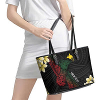 Personalized Papua New Guinea Leather Tote Bag Kundu Drum Motifs - Sepik Colors