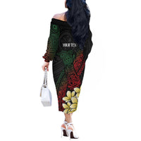 Personalized Papua New Guinea Off The Shoulder Long Sleeve Dress Kundu Drum Motifs - Sepik Colors