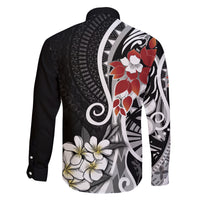 Bula Fiji Tagimaucia Mix Plumeria Masi Tapa Family Matching Long Sleeve Bodycon Dress and Hawaiian Shirt Black LT7 - Polynesian Pride