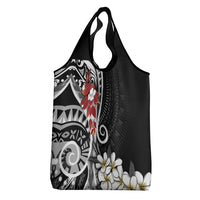 Bula Fiji Tagimaucia Mix Plumeria Masi Tapa Grocery Bag Black