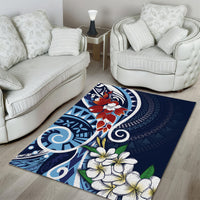Bula Fiji Tagimaucia Mix Plumeria Masi Tapa Area Rug Blue