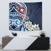 Bula Fiji Tagimaucia Mix Plumeria Masi Tapa Tapestry Blue