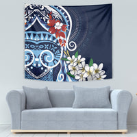 Bula Fiji Tagimaucia Mix Plumeria Masi Tapa Tapestry Blue