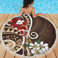 Bula Fiji Tagimaucia Mix Plumeria Masi Tapa Beach Blanket Brown