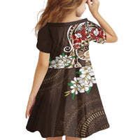 Bula Fiji Tagimaucia Mix Plumeria Masi Tapa Kid Short Sleeve Dress Brown LT7 - Polynesian Pride