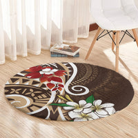 Bula Fiji Tagimaucia Mix Plumeria Masi Tapa Round Carpet Brown