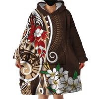 Bula Fiji Tagimaucia Mix Plumeria Masi Tapa Wearable Blanket Hoodie Brown LT7 - Polynesian Pride