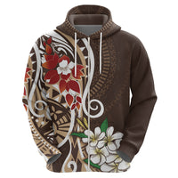 Bula Fiji Tagimaucia Mix Plumeria Masi Tapa Zip Hoodie Brown LT7 - Polynesian Pride