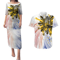 Philippines Independence Day Couples Matching Puletasi and Hawaiian Shirt Eagle Mix Filipino Flag Tribal Style LT7 White - Polynesian Pride