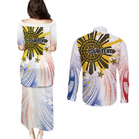 Philippines Independence Day Couples Matching Puletasi and Long Sleeve Button Shirt Eagle Mix Filipino Flag Tribal Style