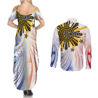 Philippines Independence Day Couples Matching Summer Maxi Dress and Long Sleeve Button Shirt Eagle Mix Filipino Flag Tribal Style LT7 - Polynesian Pride