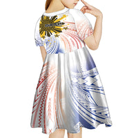 Philippines Independence Day Kid Short Sleeve Dress Eagle Mix Filipino Flag Tribal Style