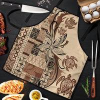 Talofa Samoa Mamanu Siapo Mix Malu Apron Classic Beige Frangipani and Turtles