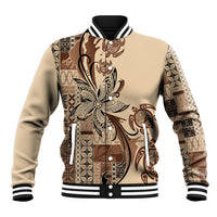 Talofa Samoa Mamanu Siapo Mix Malu Baseball Jacket Classic Beige Frangipani and Turtles