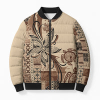 Talofa Samoa Mamanu Siapo Mix Malu Bomber Puffer Jacket Classic Beige Frangipani and Turtles LT7 Unisex Beige - Polynesian Pride