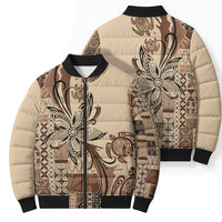 Talofa Samoa Mamanu Siapo Mix Malu Bomber Puffer Jacket Classic Beige Frangipani and Turtles LT7 - Polynesian Pride