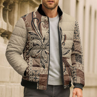 Talofa Samoa Mamanu Siapo Mix Malu Bomber Puffer Jacket Classic Beige Frangipani and Turtles LT7 - Polynesian Pride