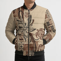 Talofa Samoa Mamanu Siapo Mix Malu Bomber Puffer Jacket Classic Beige Frangipani and Turtles LT7 - Polynesian Pride