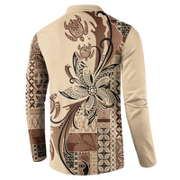 Talofa Samoa Mamanu Siapo Mix Malu Button Sweatshirt Classic Beige Frangipani and Turtles