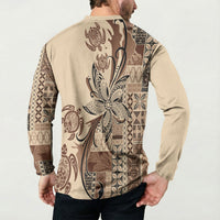 Talofa Samoa Mamanu Siapo Mix Malu Button Sweatshirt Classic Beige Frangipani and Turtles