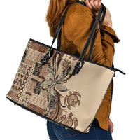 Talofa Samoa Mamanu Siapo Mix Malu Leather Tote Bag Classic Beige Frangipani and Turtles