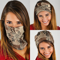 Talofa Samoa Mamanu Siapo Mix Malu Neck Gaiter Classic Beige Frangipani and Turtles