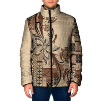 Talofa Samoa Mamanu Siapo Mix Malu Padded Jacket Classic Beige Frangipani and Turtles