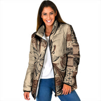 Talofa Samoa Mamanu Siapo Mix Malu Padded Jacket Classic Beige Frangipani and Turtles