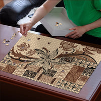 Talofa Samoa Mamanu Siapo Mix Malu Puzzle Classic Beige Frangipani and Turtles