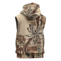 Talofa Samoa Mamanu Siapo Mix Malu Sleeveless Zip Hoodie Classic Beige Frangipani and Turtles