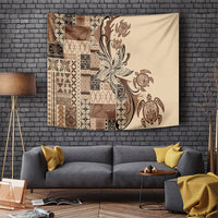 Talofa Samoa Mamanu Siapo Mix Malu Tapestry Classic Beige Frangipani and Turtles LT7 Beige - Polynesian Pride