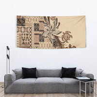 Talofa Samoa Mamanu Siapo Mix Malu Tapestry Classic Beige Frangipani and Turtles LT7 - Polynesian Pride