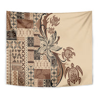 Talofa Samoa Mamanu Siapo Mix Malu Tapestry Classic Beige Frangipani and Turtles LT7 - Polynesian Pride