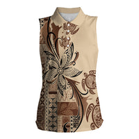 Talofa Samoa Mamanu Siapo Mix Malu Women Sleeveless Polo Shirt Classic Beige Frangipani and Turtles