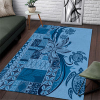 Talofa Samoa Mamanu Siapo Mix Malu Area Rug Cool Blue Frangipani and Turtles