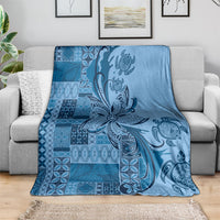 Talofa Samoa Mamanu Siapo Mix Malu Blanket Cool Blue Frangipani and Turtles