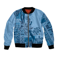 Talofa Samoa Mamanu Siapo Mix Malu Bomber Jacket Cool Blue Frangipani and Turtles